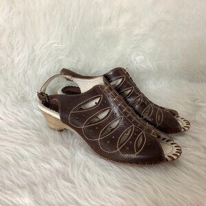 Pikolinos Brown Leather Perforated Sling Back Heels EU 41